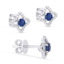 Load image into Gallery viewer, 14k White Gold Sapphire And Diamond Clover Earrings - from Holsten Jewelers