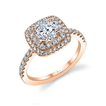 Load image into Gallery viewer, 14k White Gold Melodie Cushion Shape Double Diamond Halo Engagement Ring (center stone not included)
