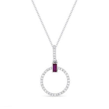 Load image into Gallery viewer, 14k White Gold Diamond Circle Pendant With Sapphire Bagguette