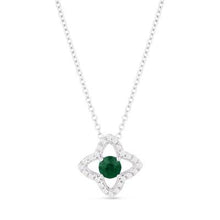 Load image into Gallery viewer, 14k White Gold Diamond Clover Pendant With One Sapphire