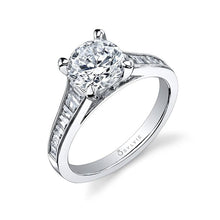Load image into Gallery viewer, 14k White Gold Round Brilliant Diamond Engagement Ring with Channel Set Baguettes(center stone not included) - from Holsten Jewelers