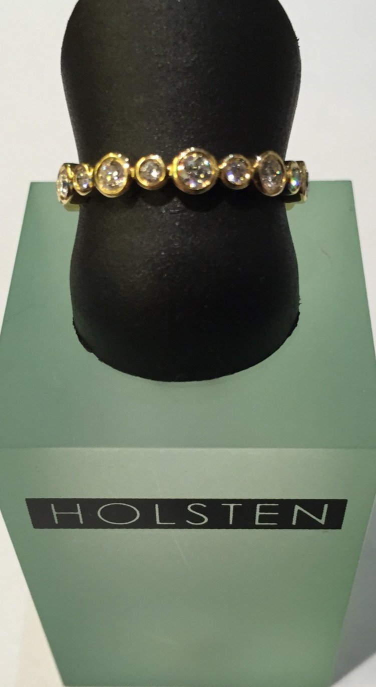 18k Yellow Gold  Alternating Round Bezel Set Diamond Band - from Holsten Jewelers