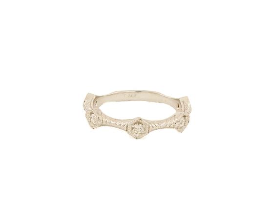14k Diamond And Fluted Bar Stacking Ring