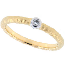 Load image into Gallery viewer, 14k Rose And White Gold Hammered Finish Band With Bezel Set Diamond
