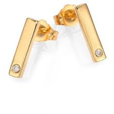 14k Bar Stud Earrings with Round Diamond