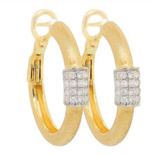 Load image into Gallery viewer, 14k Yellow Gold Matte Finish Diamond Hoop Earrings - from Holsten Jewelers
