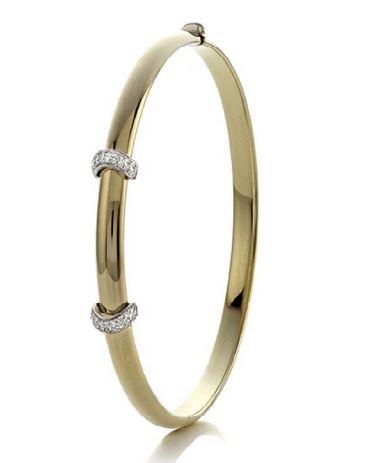 14K Bangle With 2 Diamond Pave Bar Bracelet
