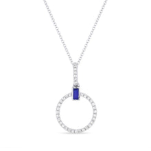 Load image into Gallery viewer, 14k White Gold Diamond Circle Pendant With Sapphire Bagguette - from Holsten Jewelers
