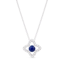 Load image into Gallery viewer, 14k White Gold Diamond Clover Pendant With One Sapphire - from Holsten Jewelers
