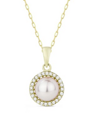 Load image into Gallery viewer, 14k Yellow Gold Pearl In Diamond Halo Pendant - from Holsten Jewelers
