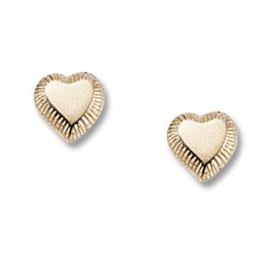14K Gold Small Heart with Design On Edge Earrings