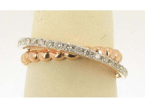 14k Rose Gold CrissCross Bead and Diamond Ring - from Holsten Jewelers