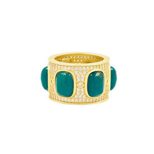 Load image into Gallery viewer, Frieda Rothman Sterling Silver Gold Plated Statement Chrysocolla Cigar Band Ring - from Holsten Jewelers
