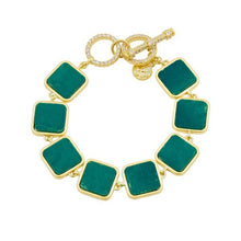 Load image into Gallery viewer, Frieda Rothman Sterling Silver Gold Plated Bold Chrysocolla Link Bracelet - from Holsten Jewelers
