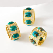 Load image into Gallery viewer, Frieda Rothman Sterling Silver Gold Plated Statement Chrysocolla Cigar Band Ring - from Holsten Jewelers
