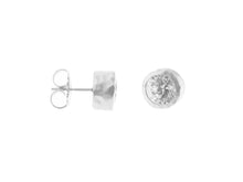 Load image into Gallery viewer, Sterling Silver Hammered 10mm CZ Earrings

