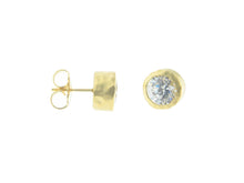 Load image into Gallery viewer, Sterling Silver Hammered 10mm CZ Earrings
