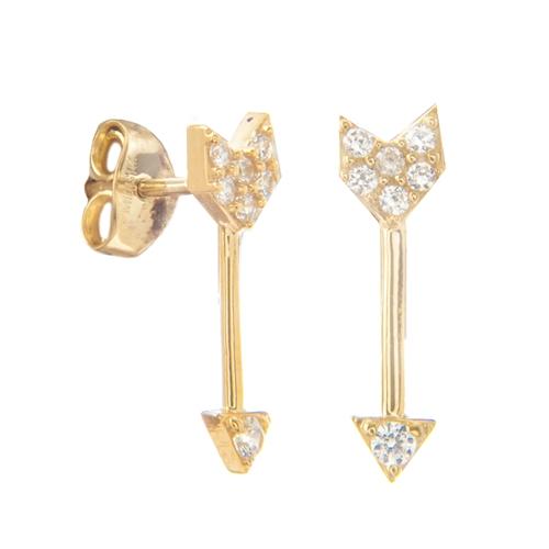 14k Arrow Stud With CZ Earrings