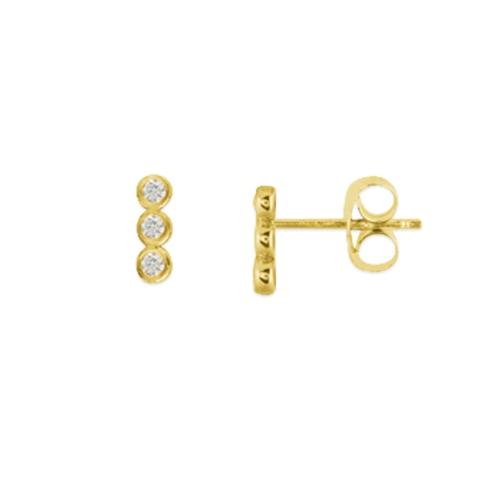 14k Bezel Set Trio Stud Earrings With 3 Round Diamonds