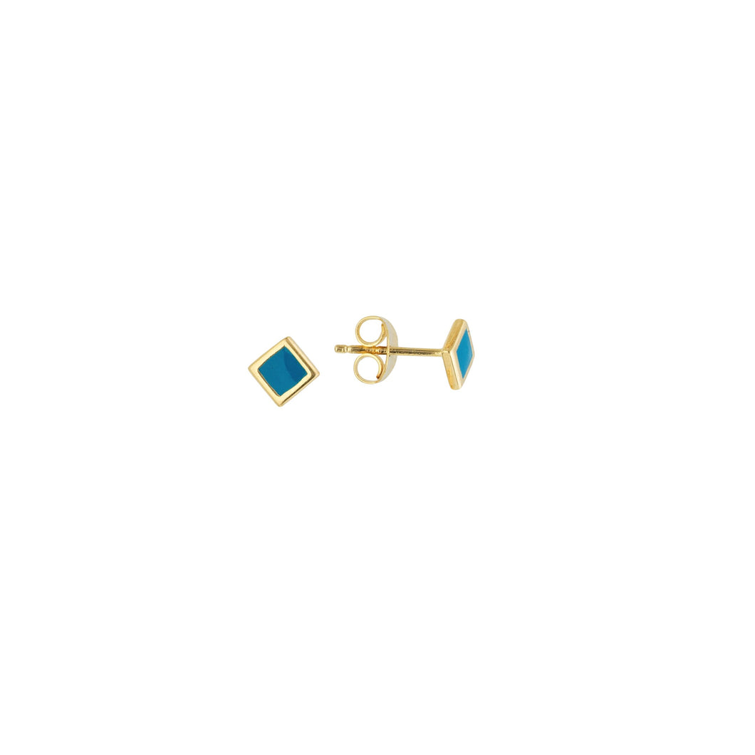 14k Blue Enamel Square Stud Earrings