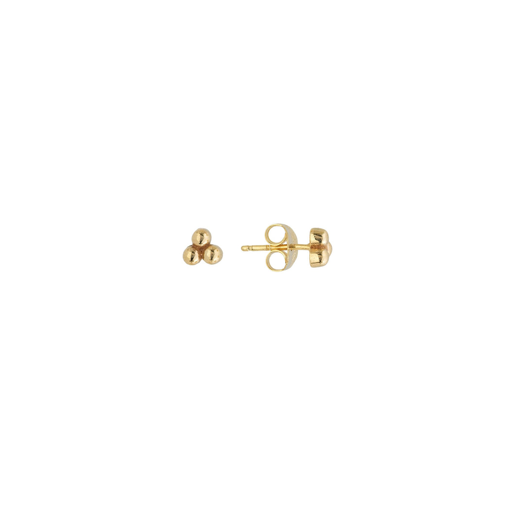 14k 3 Bead Cluster Stud Earrings