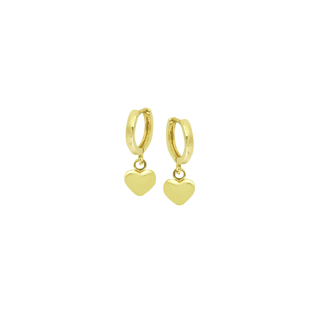 14k 10mm Baby Hoop With Dangle Puff Heart Earrings