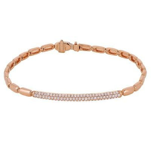 14k  Gold  Pave Diamond Bar On Oval Link Bracelet