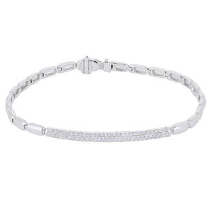 14k  Gold  Pave Diamond Bar On Oval Link Bracelet