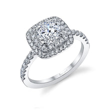 Load image into Gallery viewer, 14k White Gold Melodie Cushion Shape Double Diamond Halo Engagement Ring (center stone not included)
