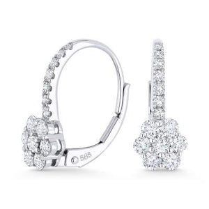 14k Gold Diamond Cluster On Diamond Lever Backs Earrings