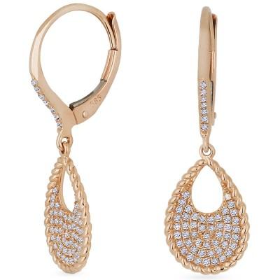 14k Gold Tear Drop Shape Diamond Pave On Leverback Earrings