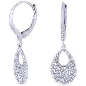 14k Gold Tear Drop Shape Diamond Pave On Leverback Earrings