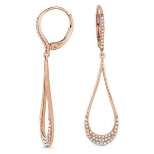14k Gold Diamond Pave Drop On Lever Back Earrings