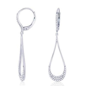 14k Gold Diamond Pave Drop On Lever Back Earrings