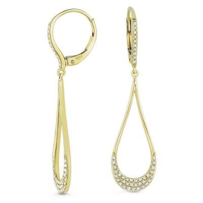 14k Gold Diamond Pave Drop On Lever Back Earrings