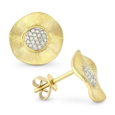 14k Gold Wavy With Diamond Pave Earrings