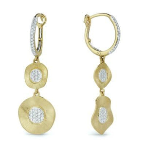 14k Gold Wavy Dangle With  Dangling Wavy Diamond Earrings