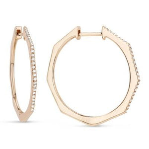 14k Gold Hexagonal Diamond Hoops Earrings