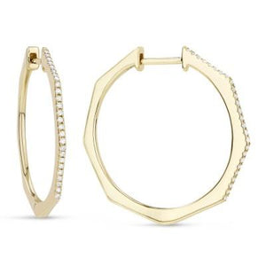 14k Gold Hexagonal Diamond Hoops Earrings