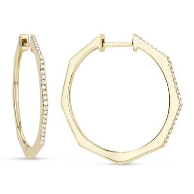 14k Gold Hexagonal Diamond Hoops Earrings