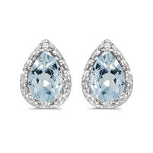 Load image into Gallery viewer, 14k White Gold Pear Shape Blue Topaz in Diamond Frame Earrings
