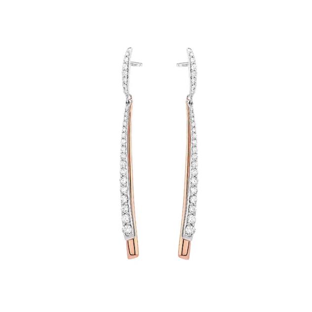 14k Rose and White Gold Dangle Line Earrings with Diamonds - from Holsten Jewelers