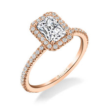 Load image into Gallery viewer, 14k Rose Gold Vivian Emerald Cut Diamond Halo Engagement Ring (center stone not included)
