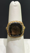 Load image into Gallery viewer, 14k Yellow Gold Matte Finished Hammered Cushion Shape Smokey Topaz and  Diamond Ring. - from Holsten Jewelers
