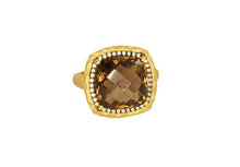 Load image into Gallery viewer, 14k Yellow Gold Matte Finished Hammered Cushion Shape Smokey Topaz and  Diamond Ring

