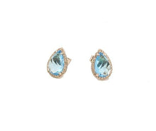 Load image into Gallery viewer, 14k White Gold Pear Shape Blue Topaz in Diamond Frame Earrings

