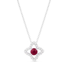 Load image into Gallery viewer, 14k White Gold Diamond Clover Pendant With One Sapphire
