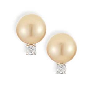 10mm Southsea Golden Pearl Stud Earrings With .20ct Total Of Diamonds