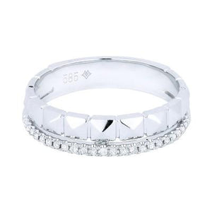 14k Gold  Textured And Diamond Band