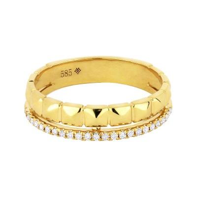14k Gold  Textured And Diamond Band